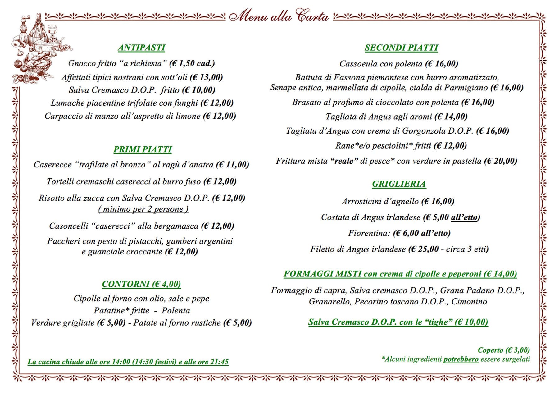 Menu alla Carta Menu alla Carta osteria