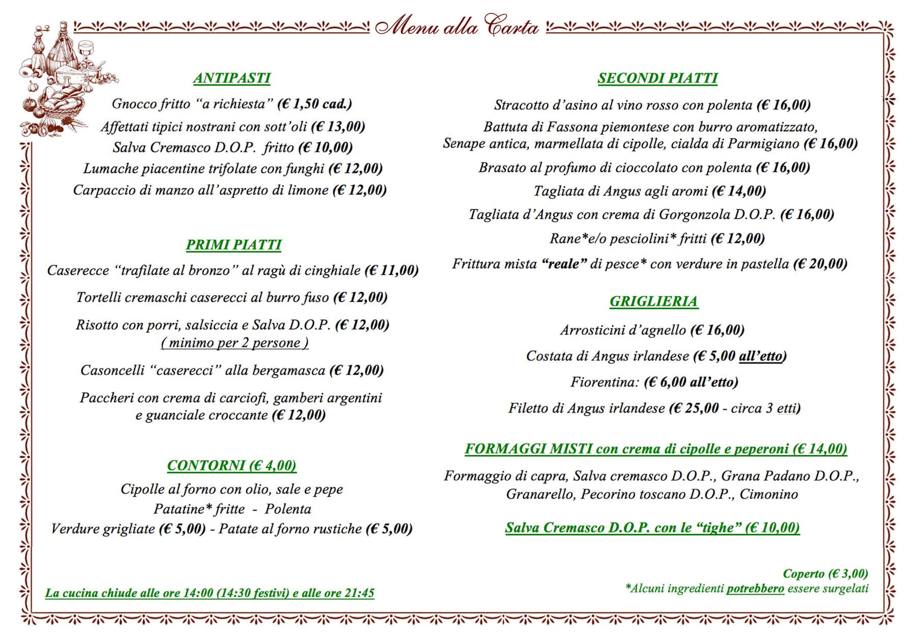 Menu alla Carta Menu alla Carta osteria